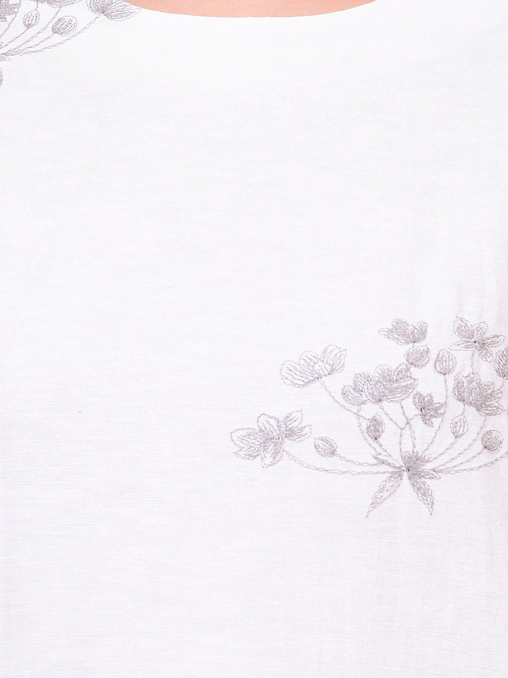 Women's White Embroidered Linen Top-Women Tops-Crimsoune Club