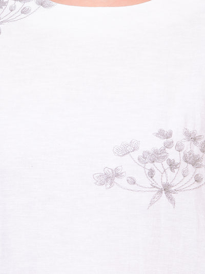 Women's White Embroidered Linen Top-Women Tops-Crimsoune Club