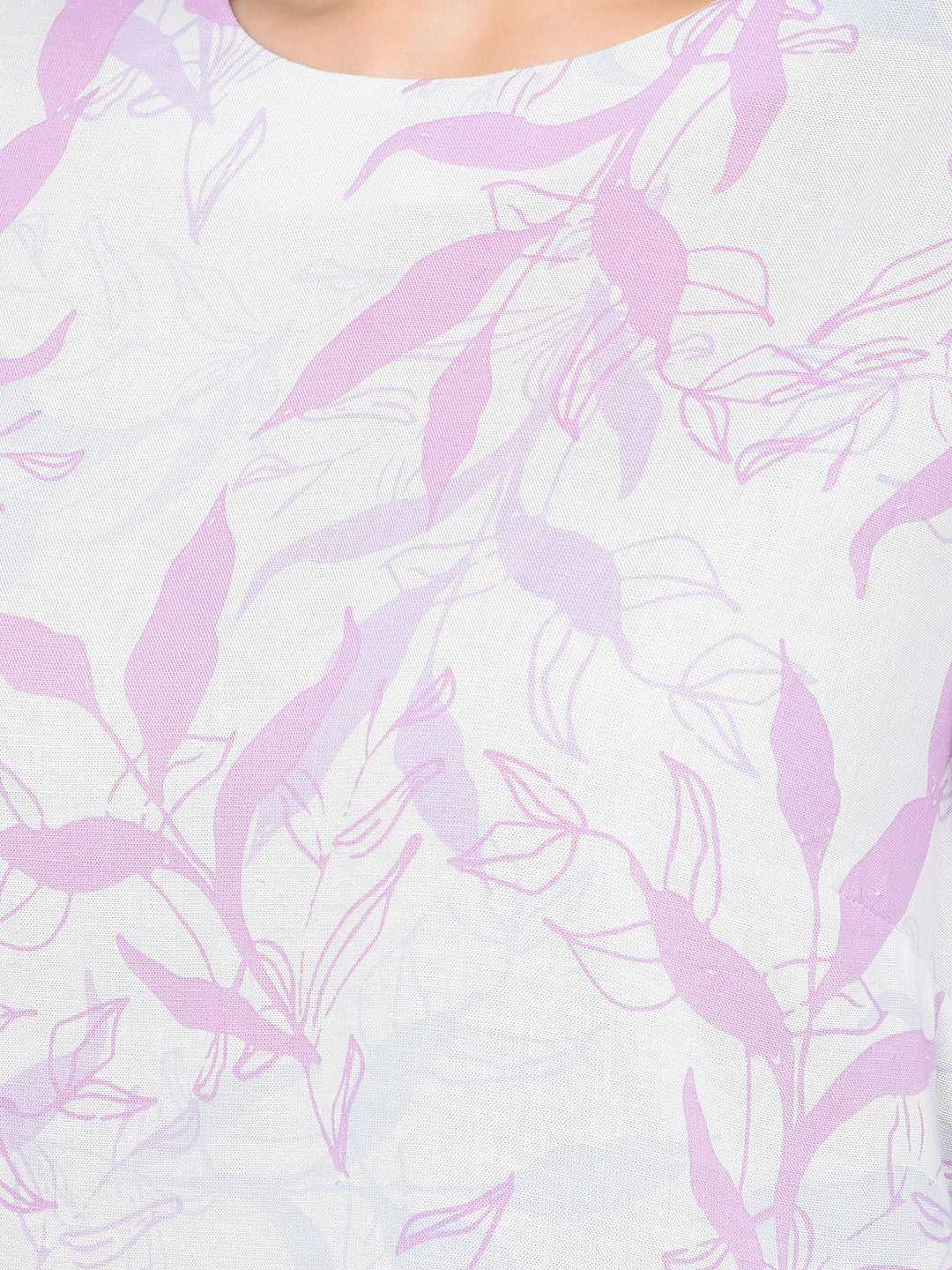 Purple Floral Print Linen Top-Women Tops-Crimsoune Club