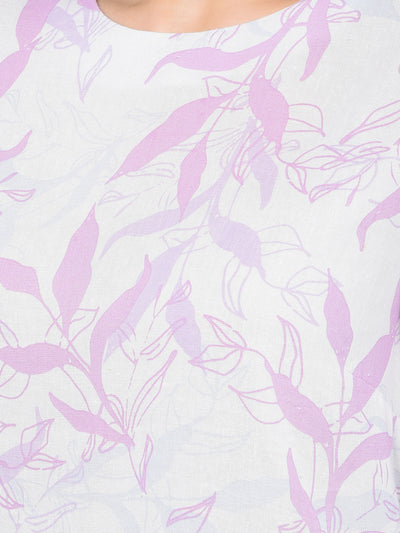 Purple Floral Print Linen Top-Women Tops-Crimsoune Club