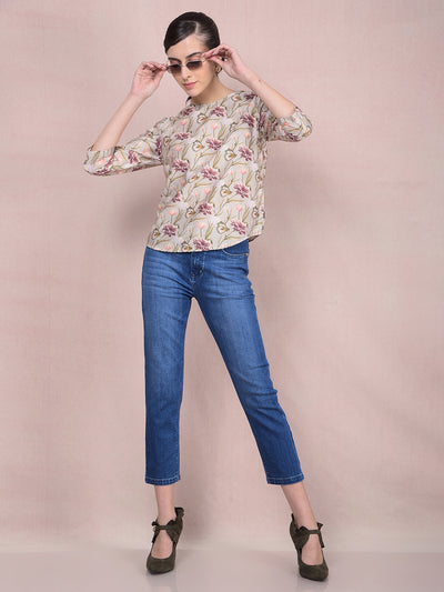 Green Floral Print Top-Women Tops-Crimsoune Club