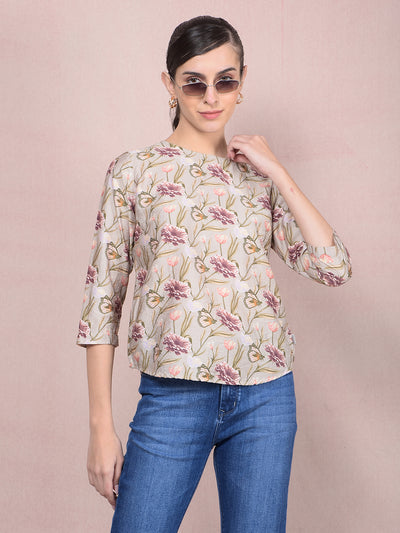 Green Floral Print Top-Women Tops-Crimsoune Club