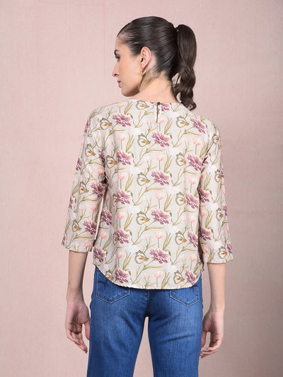 Green Floral Print Top-Women Tops-Crimsoune Club