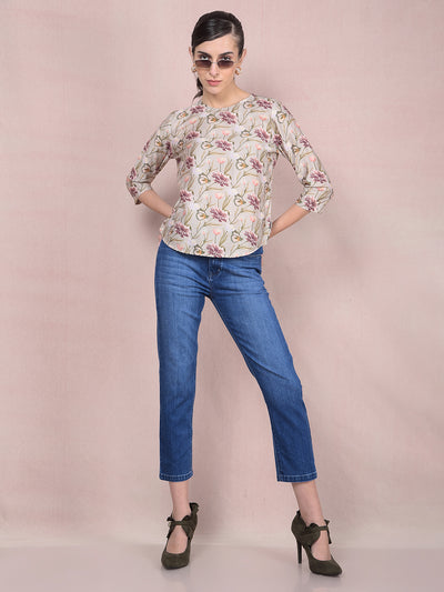 Green Floral Print Top-Women Tops-Crimsoune Club