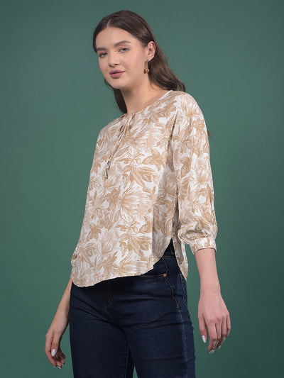 Brown Floral Print Top-Women Tops-Crimsoune Club