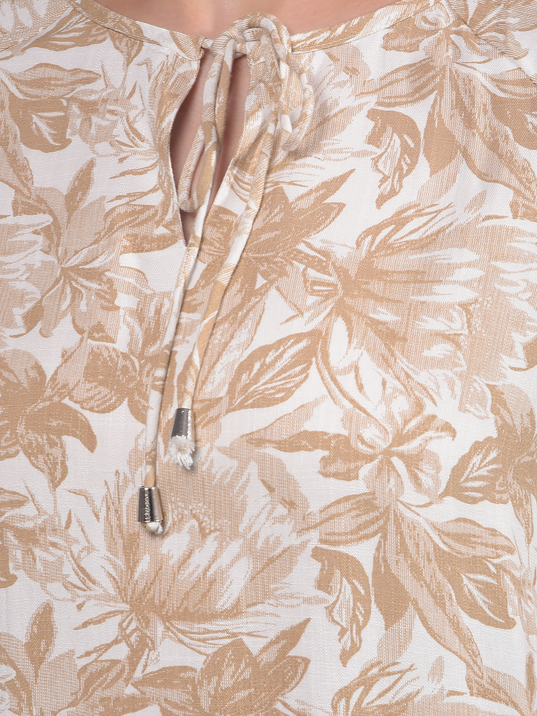 Brown Floral Print Top-Women Tops-Crimsoune Club