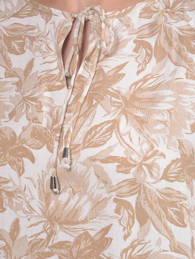 Brown Floral Print Top-Women Tops-Crimsoune Club