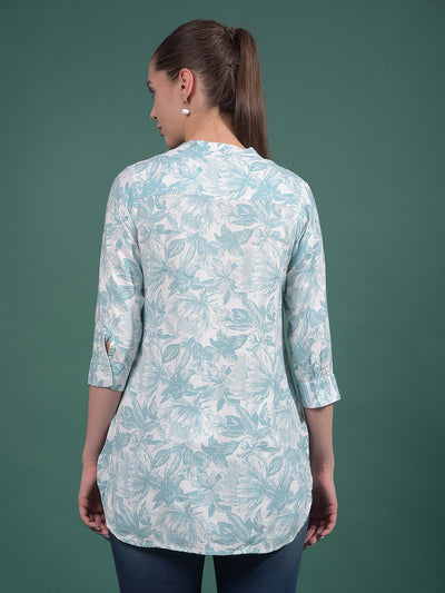 Green Floral Print V-Neck Top-Women Tops-Crimsoune Club