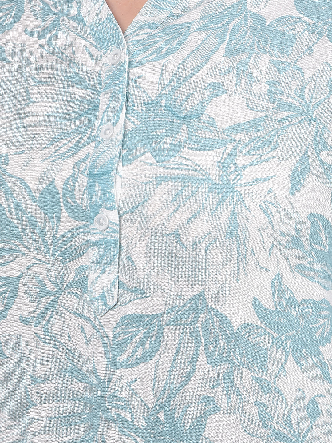 Green Floral Print V-Neck Top-Women Tops-Crimsoune Club