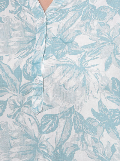 Green Floral Print V-Neck Top-Women Tops-Crimsoune Club