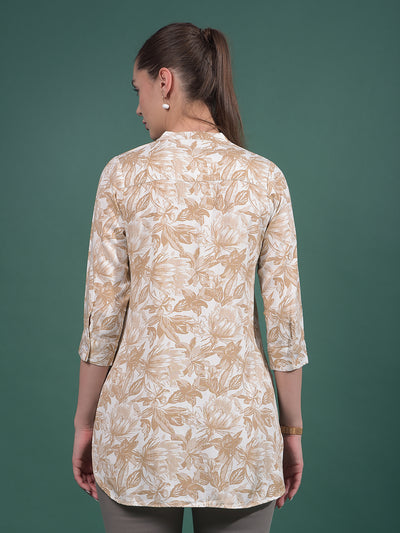Brown Floral Print V-Neck Top-Women Tops-Crimsoune Club