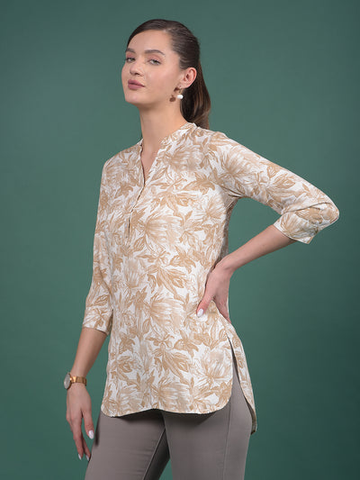 Brown Floral Print V-Neck Top-Women Tops-Crimsoune Club