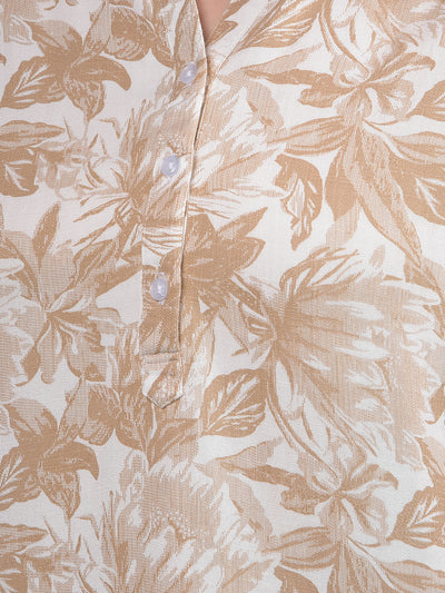 Brown Floral Print V-Neck Top-Women Tops-Crimsoune Club