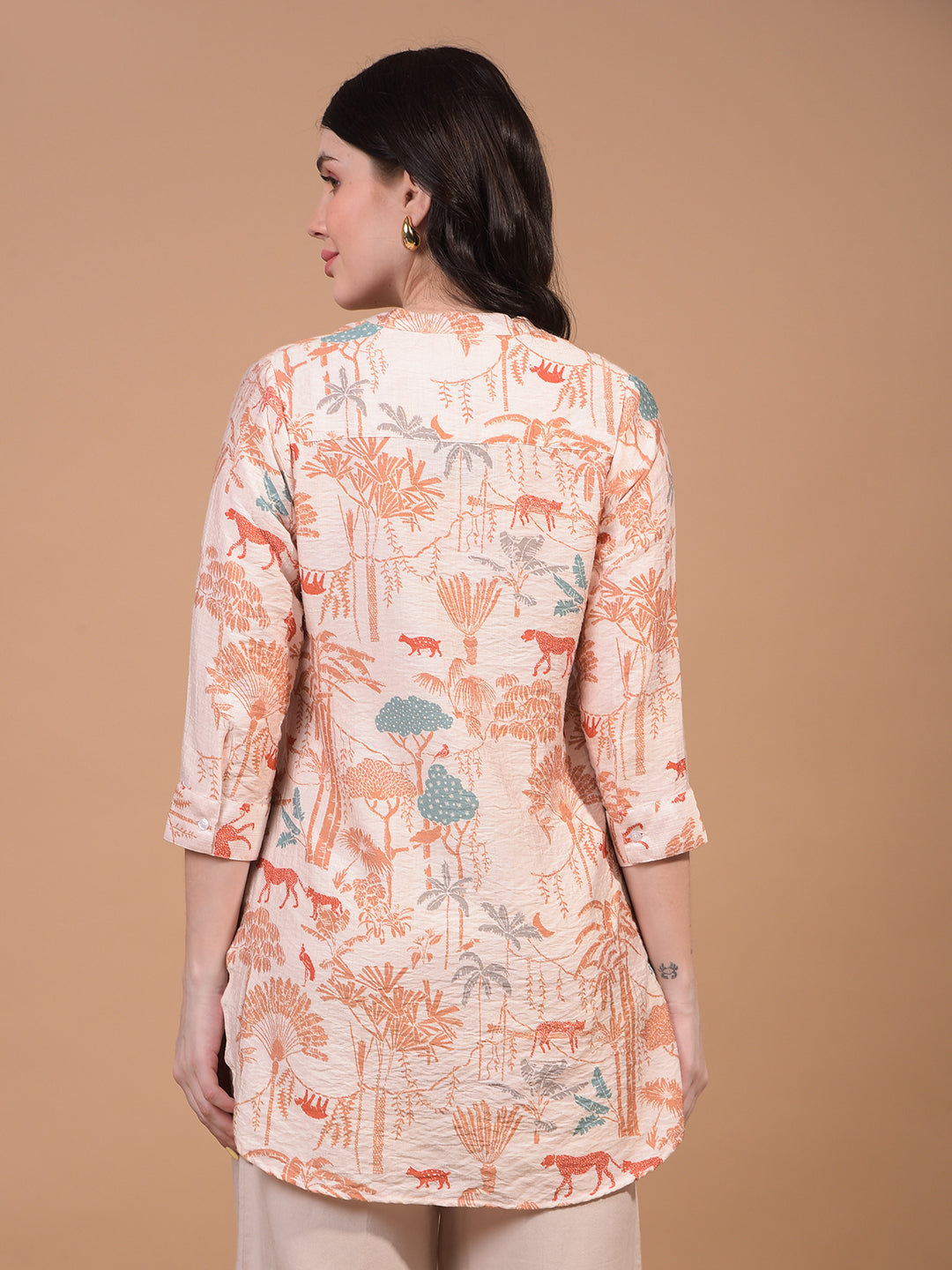 Women's Orange Floral Print V-Neck Top-Women Tops-Crimsoune Club