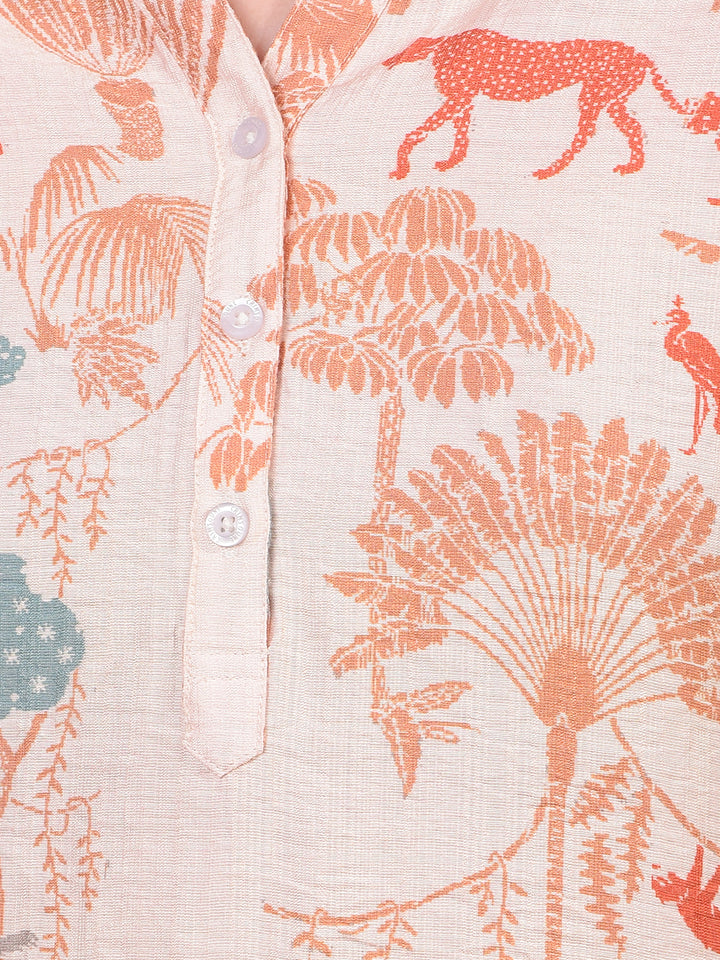 Women's Orange Floral Print V-Neck Top-Women Tops-Crimsoune Club