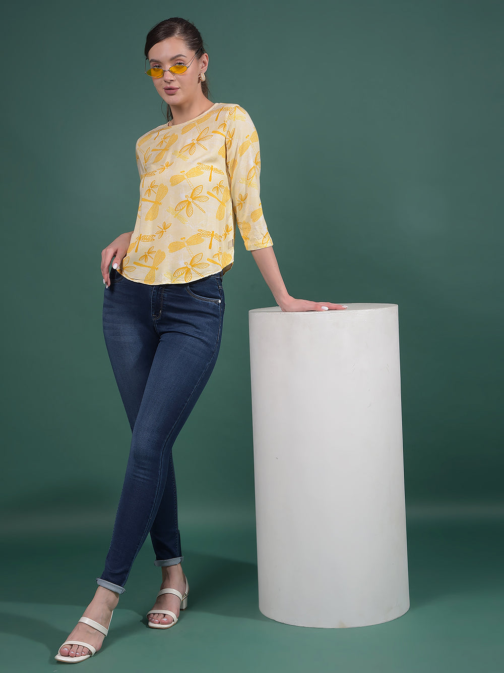 Mustard Printed Top-Women Tops-Crimsoune Club