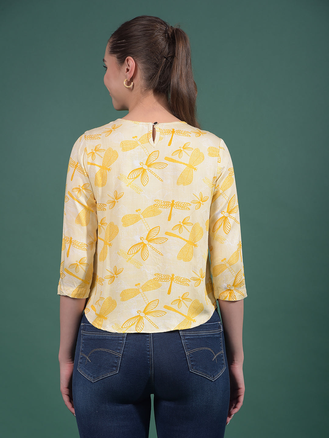 Mustard Printed Top-Women Tops-Crimsoune Club