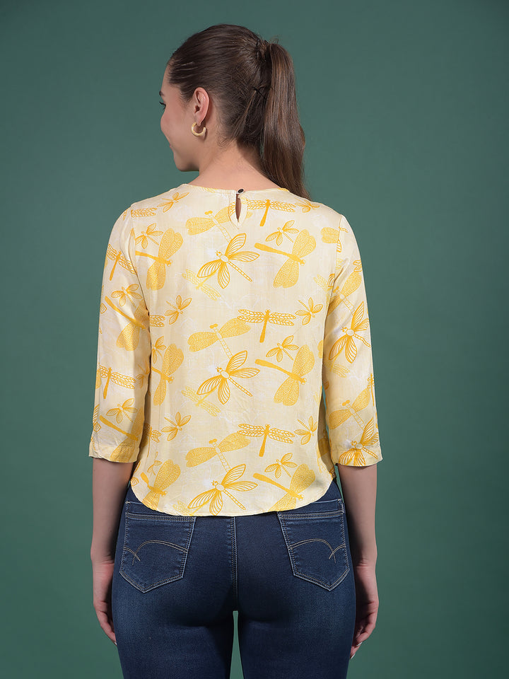 Mustard Printed Top-Women Tops-Crimsoune Club