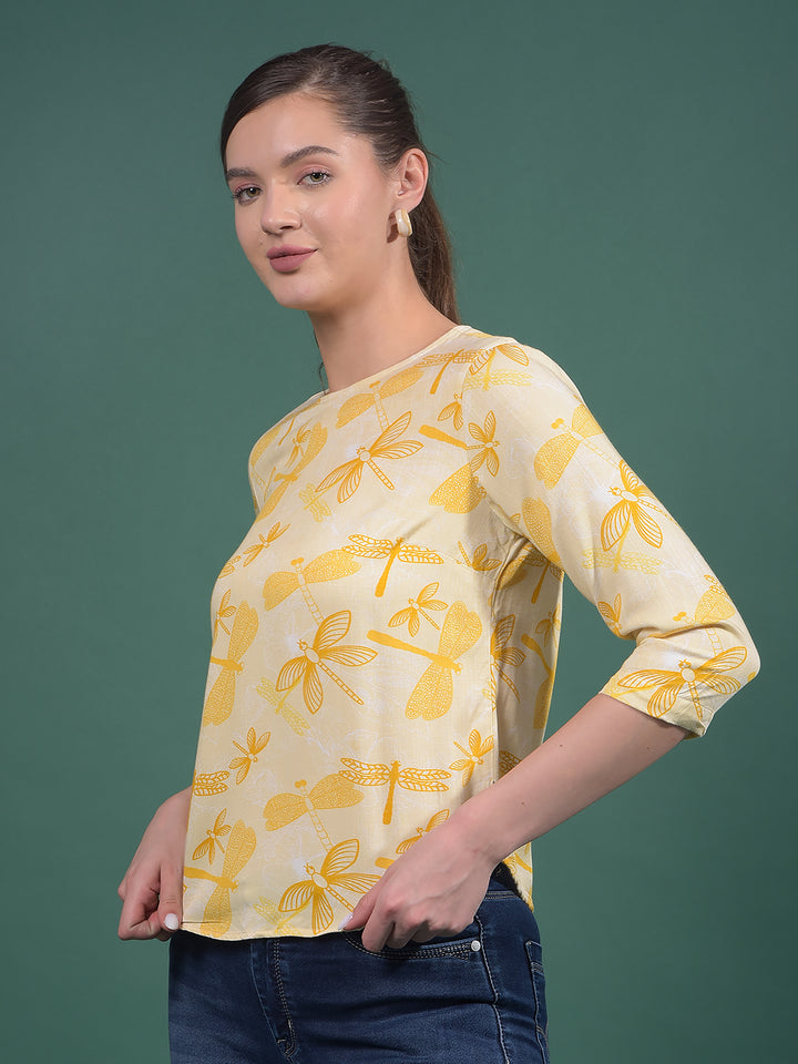 Mustard Printed Top-Women Tops-Crimsoune Club