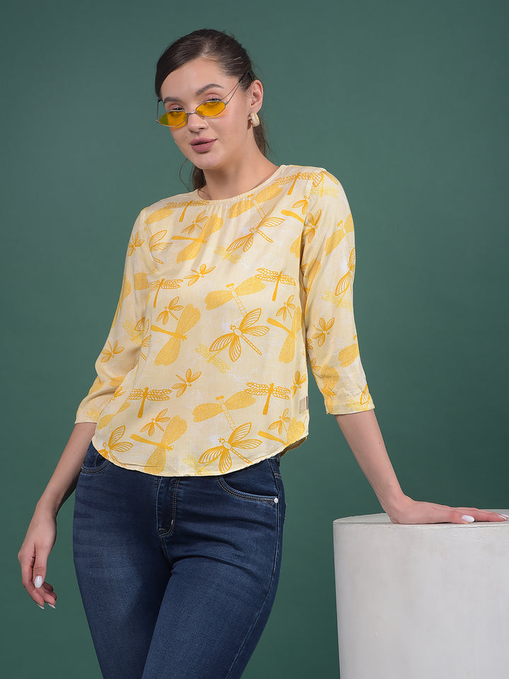 Mustard Printed Top-Women Tops-Crimsoune Club