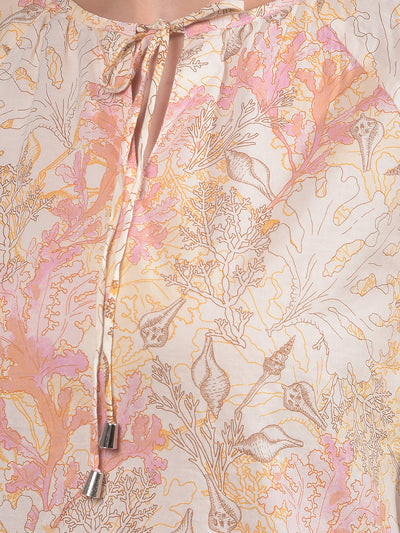 Peach Floral Print 100% Cotton Top-Women Tops-Crimsoune Club