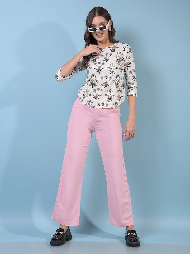 Women's White Floral Print 100% Cotton Top-Women Tops-Crimsoune Club