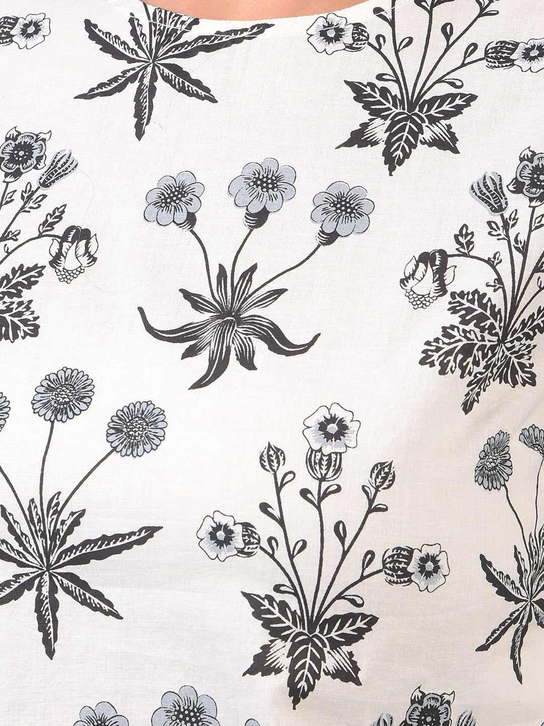 Women's White Floral Print 100% Cotton Top-Women Tops-Crimsoune Club