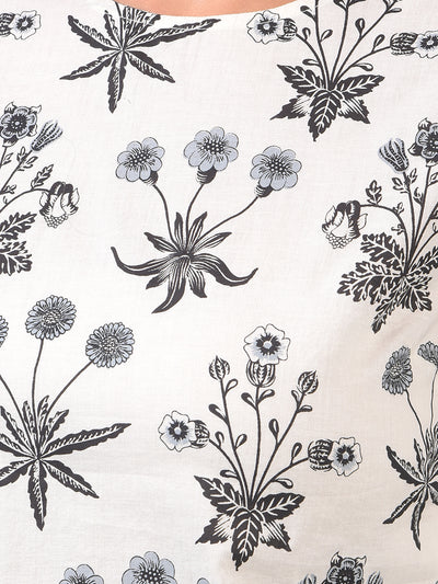 Women's White Floral Print 100% Cotton Top-Women Tops-Crimsoune Club