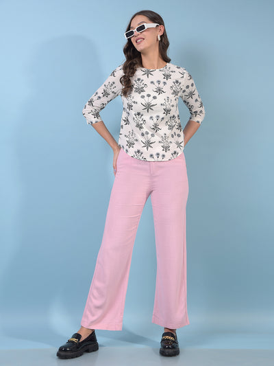 Women's White Floral Print 100% Cotton Top-Women Tops-Crimsoune Club