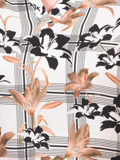 Brown Floral Print V-Neck Top-Women Tops-Crimsoune Club