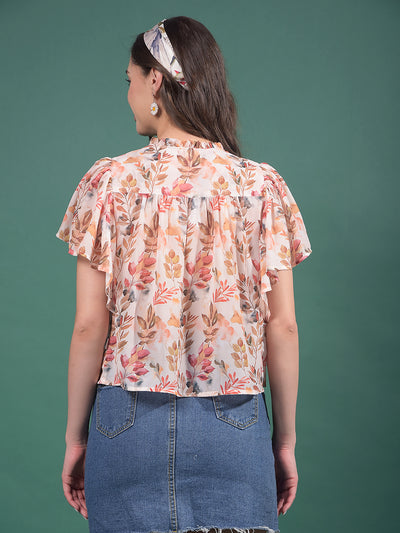 Peach Floral Print Top-Women Tops-Crimsoune Club