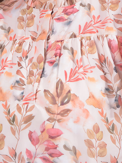Peach Floral Print Top-Women Tops-Crimsoune Club