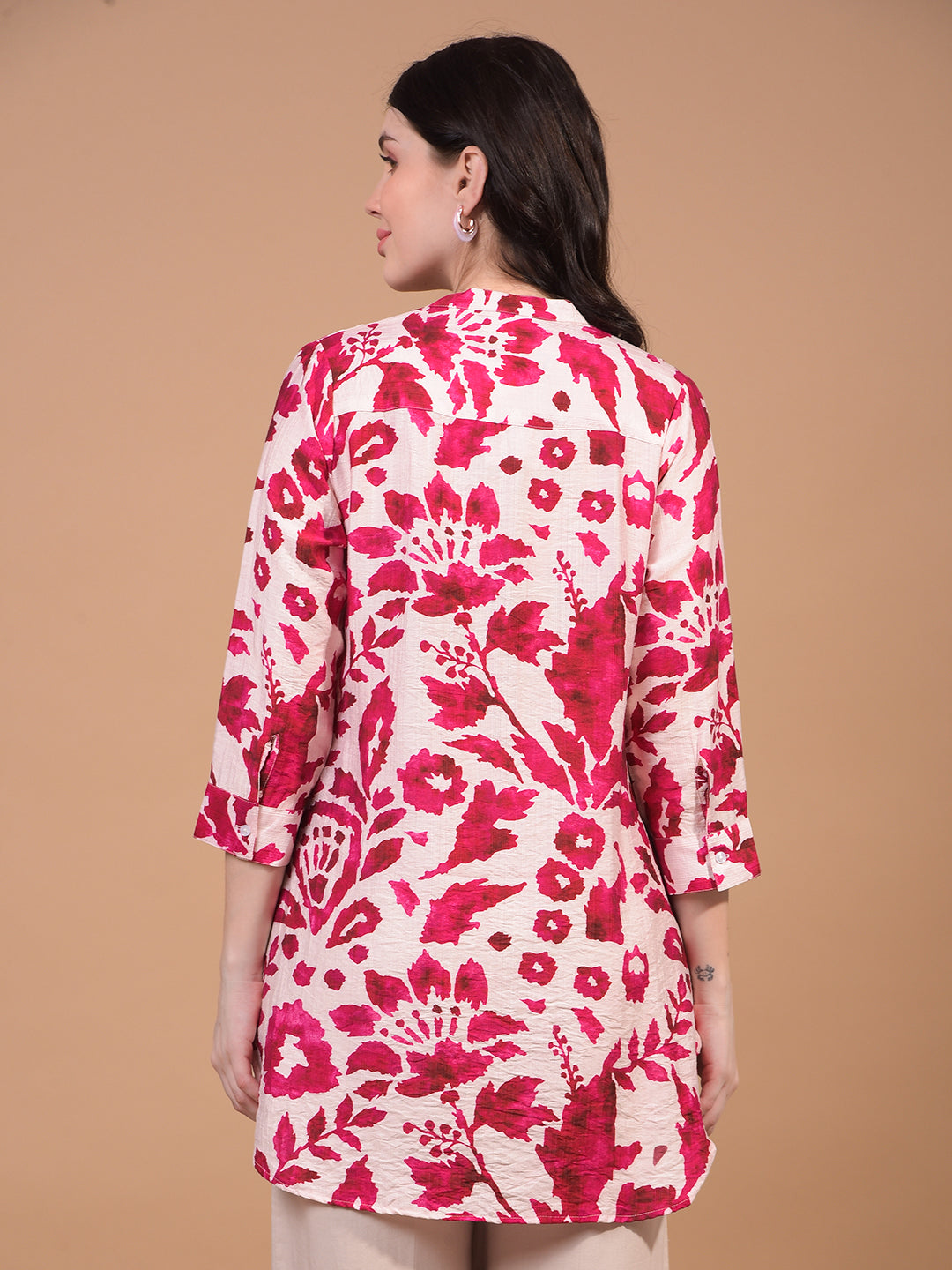 Women's Red Floral Print V-Neck Top-Women Tops-Crimsoune Club