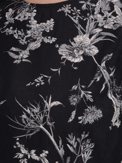 Grey Floral Print Top-Women Tops-Crimsoune Club