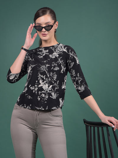 Grey Floral Print Top-Women Tops-Crimsoune Club