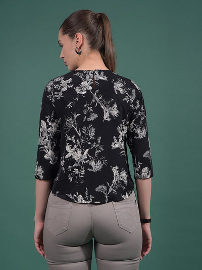 Grey Floral Print Top-Women Tops-Crimsoune Club