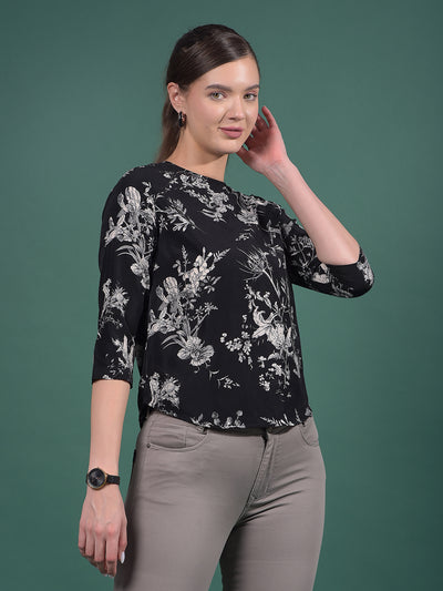 Grey Floral Print Top-Women Tops-Crimsoune Club