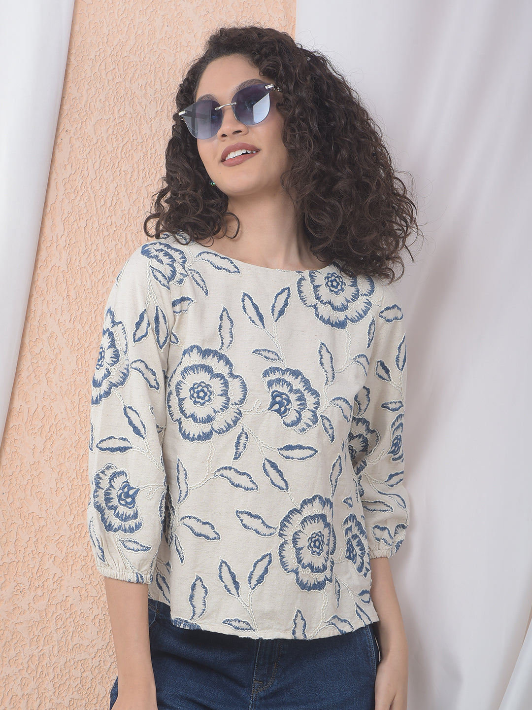 Effortless Floral Embroidered Chic Top-Women Tops-Crimsoune Club