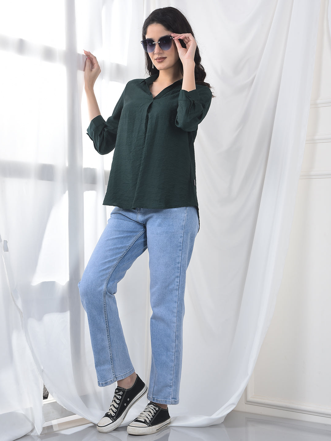 Mint Green Soft Weave Easy Silhouette Top-Women Tops-Crimsoune Club