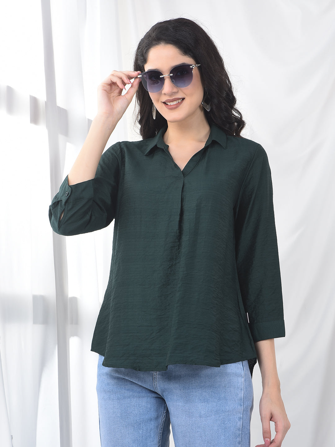 Mint Green Soft Weave Easy Silhouette Top-Women Tops-Crimsoune Club