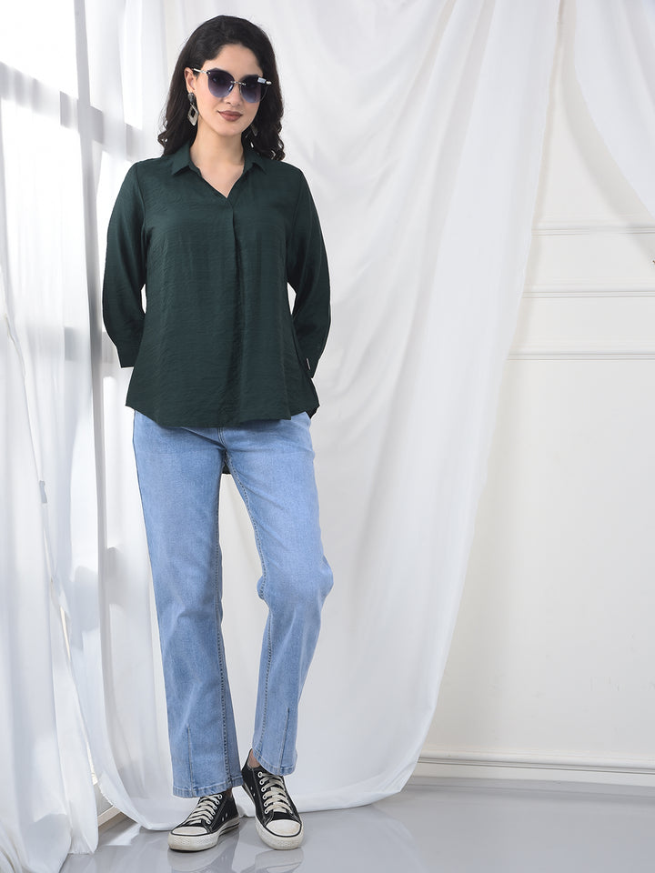 Mint Green Soft Weave Easy Silhouette Top-Women Tops-Crimsoune Club