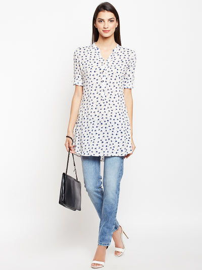 White Floral Printed Shirt-Women Shirts-Crimsoune Club