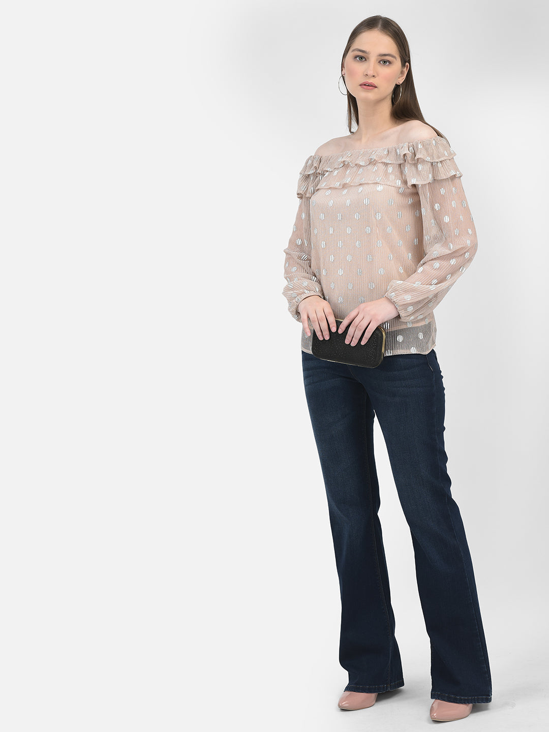 Polka Dots Beige Top-Women Tops-Crimsoune Club