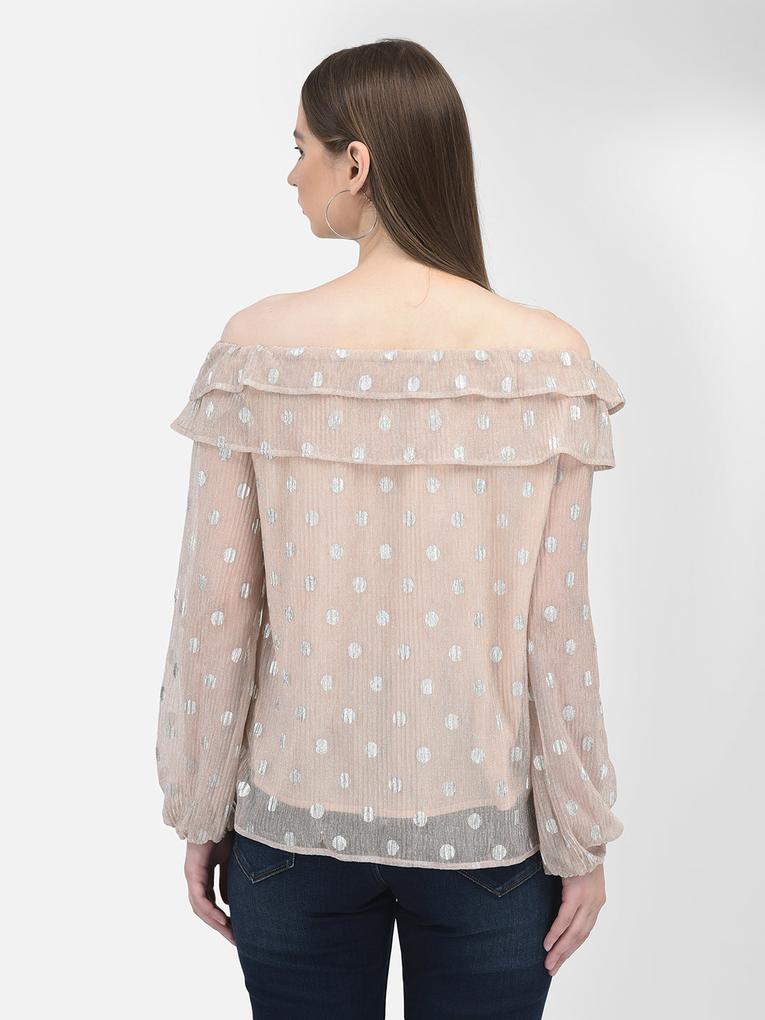 Polka Dots Beige Top-Women Tops-Crimsoune Club