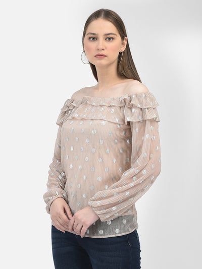 Polka Dots Beige Top-Women Tops-Crimsoune Club