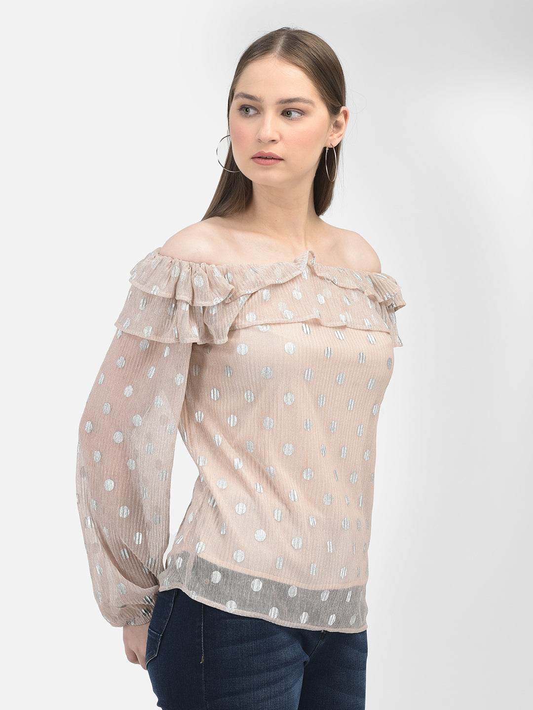 Polka Dots Beige Top-Women Tops-Crimsoune Club