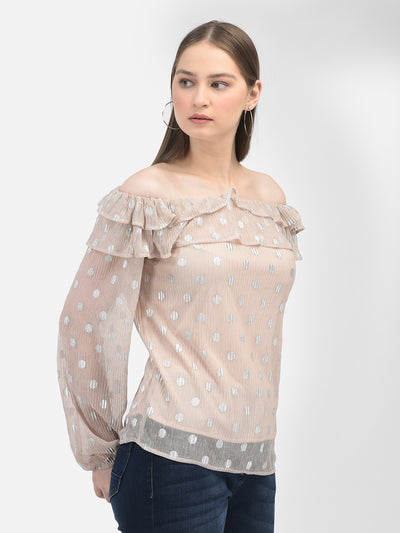 Polka Dots Beige Top-Women Tops-Crimsoune Club