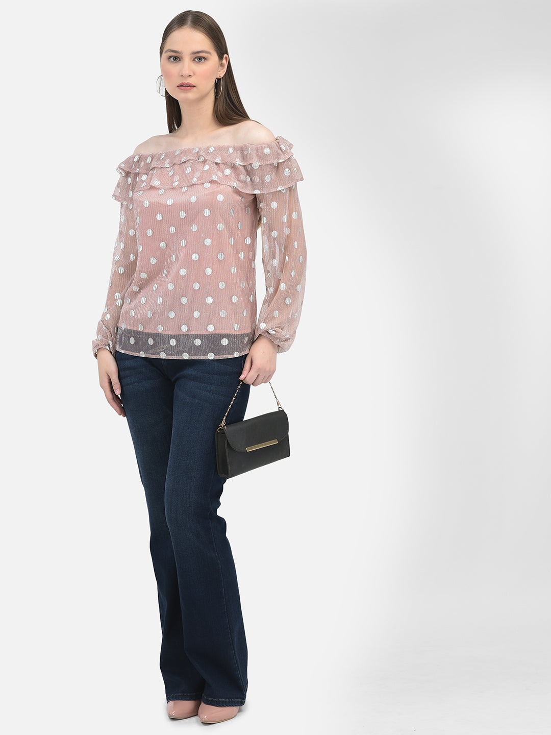 Polka Dots Peach Top-Women Tops-Crimsoune Club