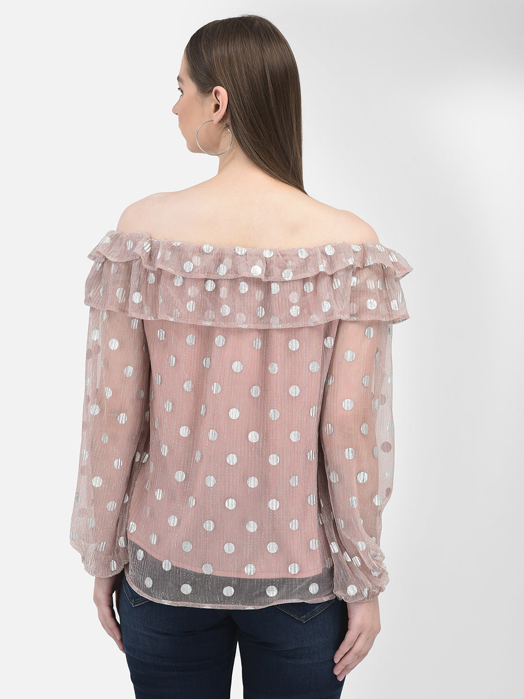 Polka Dots Peach Top-Women Tops-Crimsoune Club