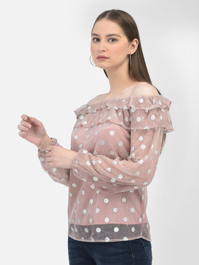 Polka Dots Peach Top-Women Tops-Crimsoune Club